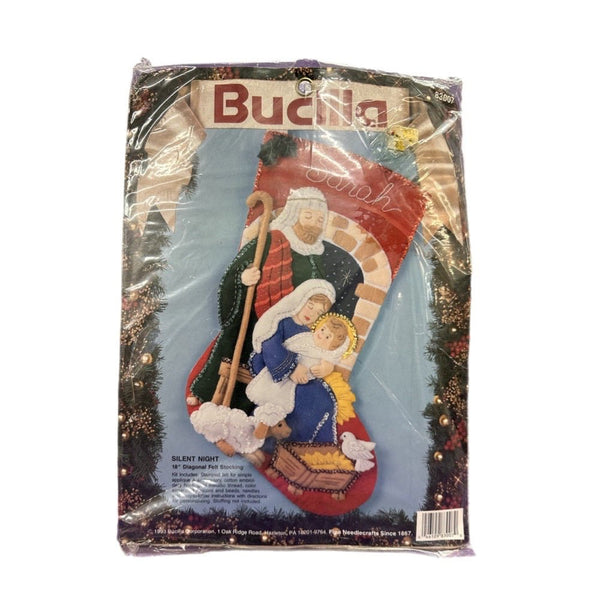 Bucilla Silent Night 18" Diagonal Felt Christmas Stocking Kit NEW! Vintage 1993 | Finer Things Resale