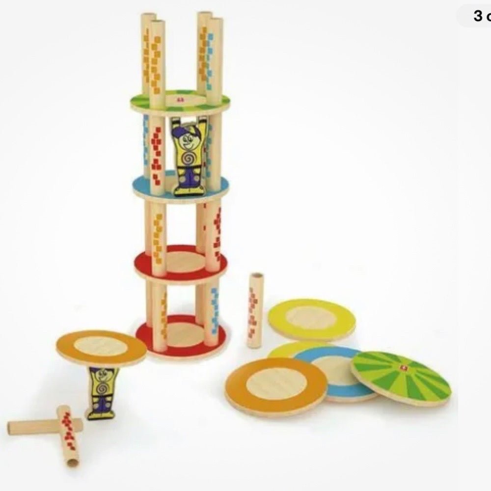 Hape Bamboo Crazy Tower wooden stacking game | Finer Things Resale