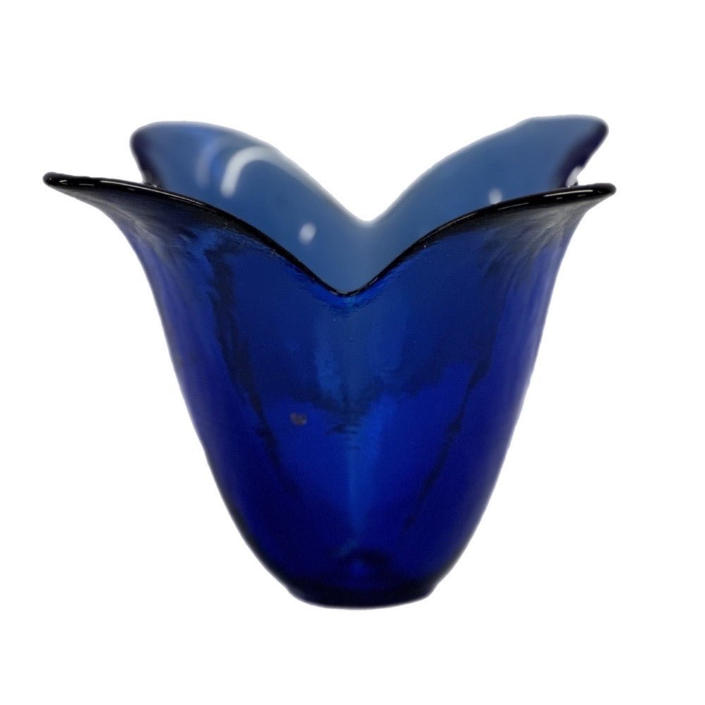 Cobalt Blue glass tulip vase recycled vintage art glass | Finer Things Resale