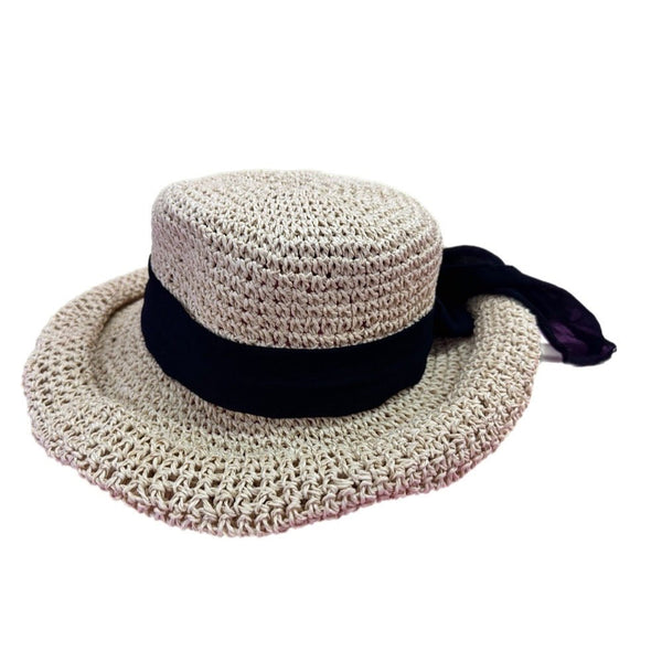 Sun 'N' Sand straw hat with black chiffon bow | Finer Things Resale