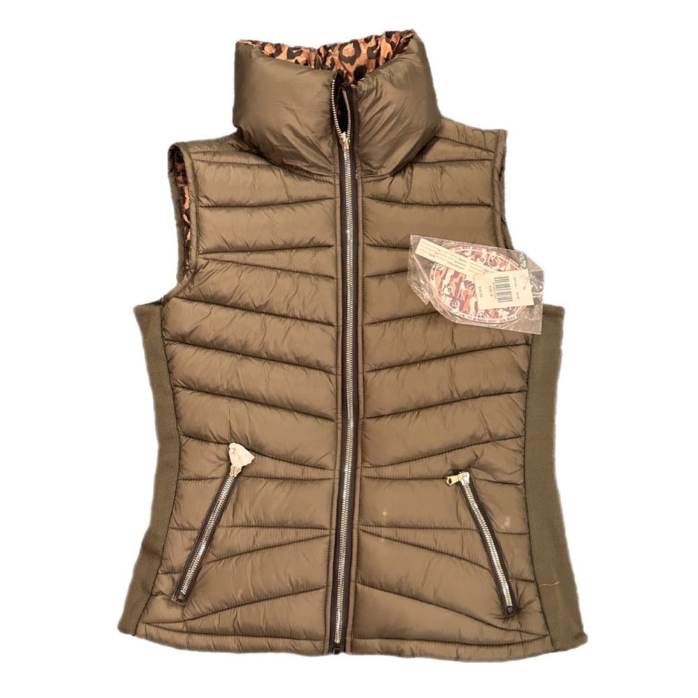 Snobbish Reversible Olive & Leopard Print Puffer Vest SIZE MEDIUM NWT! | Finer Things Resale