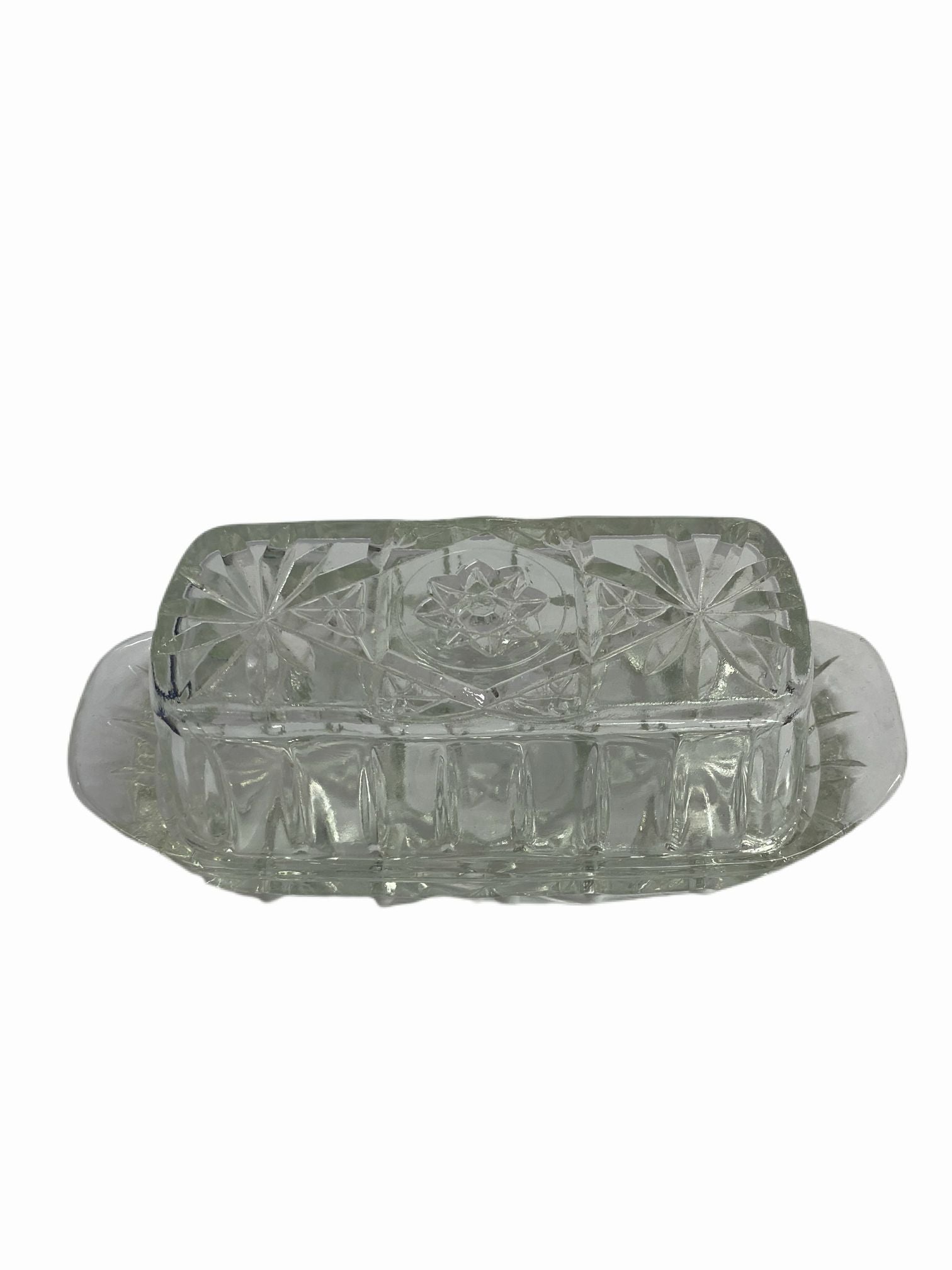 Anchor Hocking American Prescut Star of David glass butter dish | Finer Things Resale