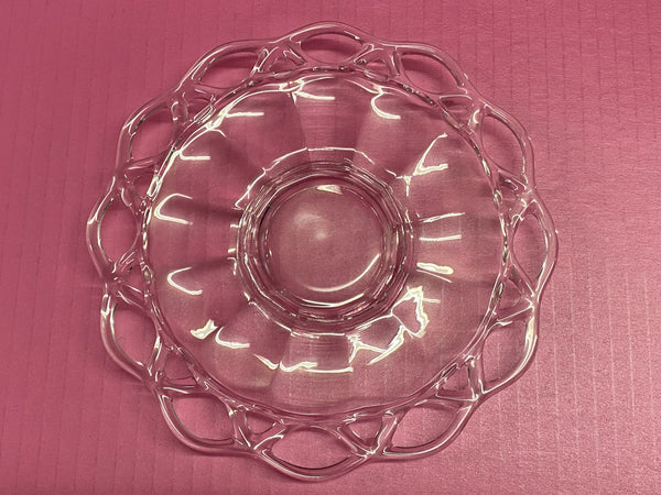 Anchor Hocking Open Lace Edge 7.5" clear pressed glass plate underplate | Finer Things Resale