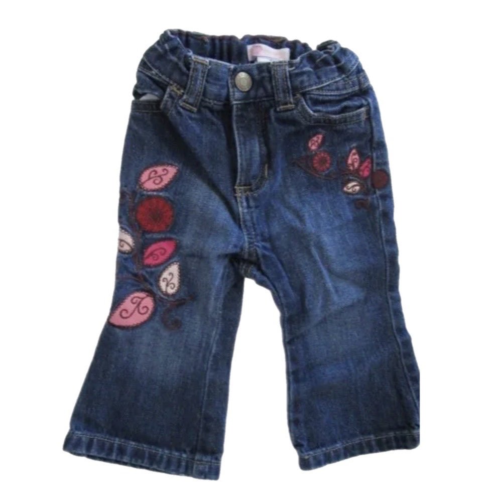 Old Navy flower leaf applique jeans SIZE 6-12 MONTHS | Finer Things Resale