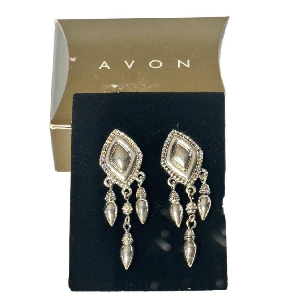 Avon Silvertone Triple Drop pierced earrings BRAND NEW! Vintage | Finer Things Resale