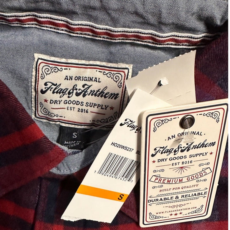 Flag of Anthem Dry Goods Supply long sleeve plaid flannel shirt SIZE SMALL NWT! | Finer Things Resale