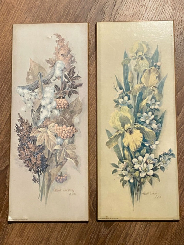 Vintage 1966 Donald Art Co Robert Lassig Lithograph wooden floral picture set | Finer Things Resale