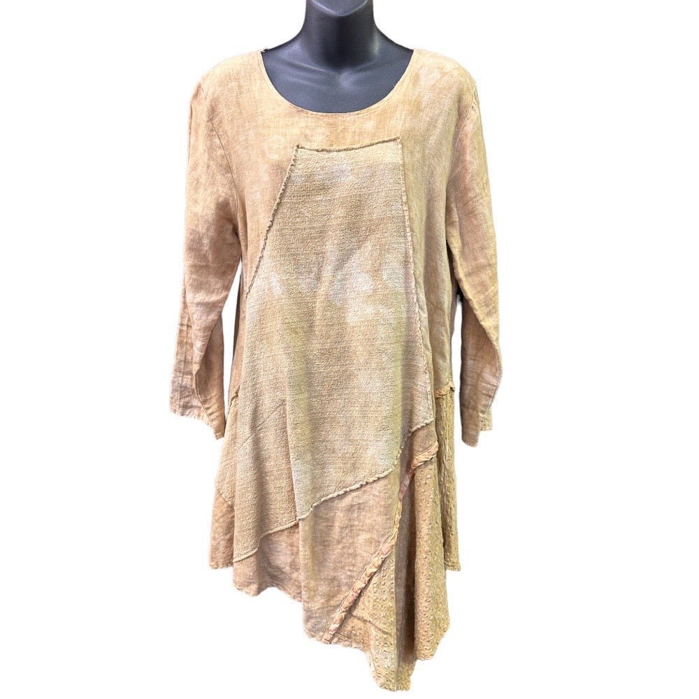 Steel Pony Art to Wear Boho long sleeve linen tunic blouse top SIZE S/M | Finer Things Resale