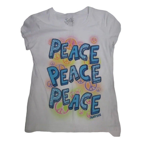 Justice "Peace Peace Peace" short sleeve t-shirt SIZE 10 | Finer Things Resale
