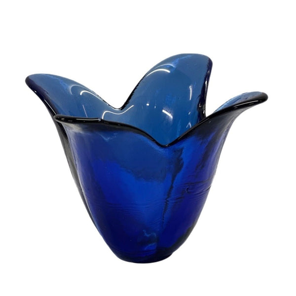 Cobalt Blue glass tulip vase recycled vintage art glass | Finer Things Resale