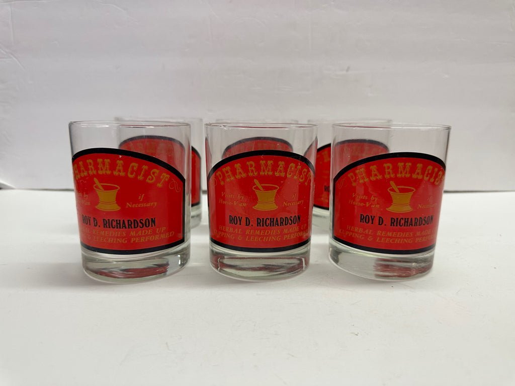 Vintage Mid Century Advertising Old Fashion Barware Glasses Pharmacist Set of 6 | Finer Things Resale