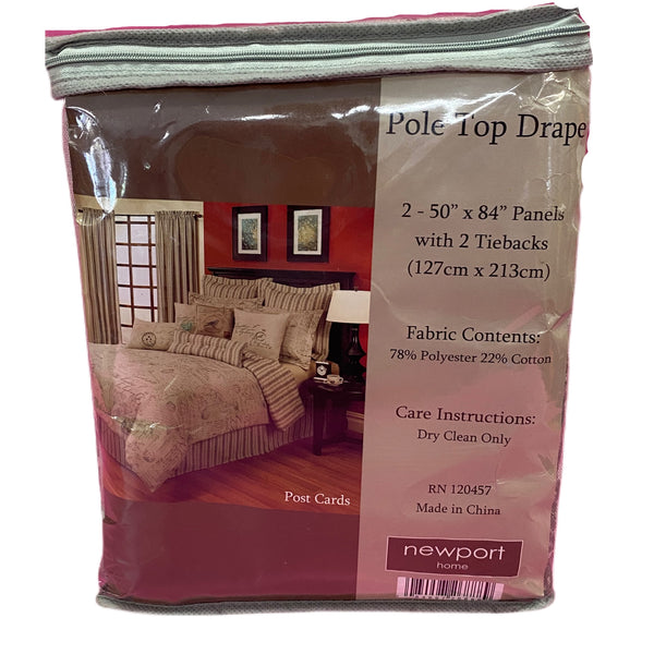 Newport Home Post Cards Pole Top Drapes 2 (50x84) with tiebacks BRAND NEW!