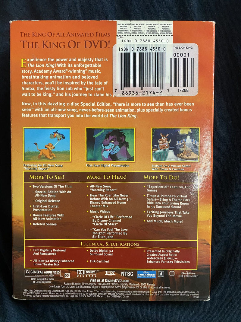 Disney Platinum Edition The Lion King DVD 2 Disc Special Edition | Finer Things Resale