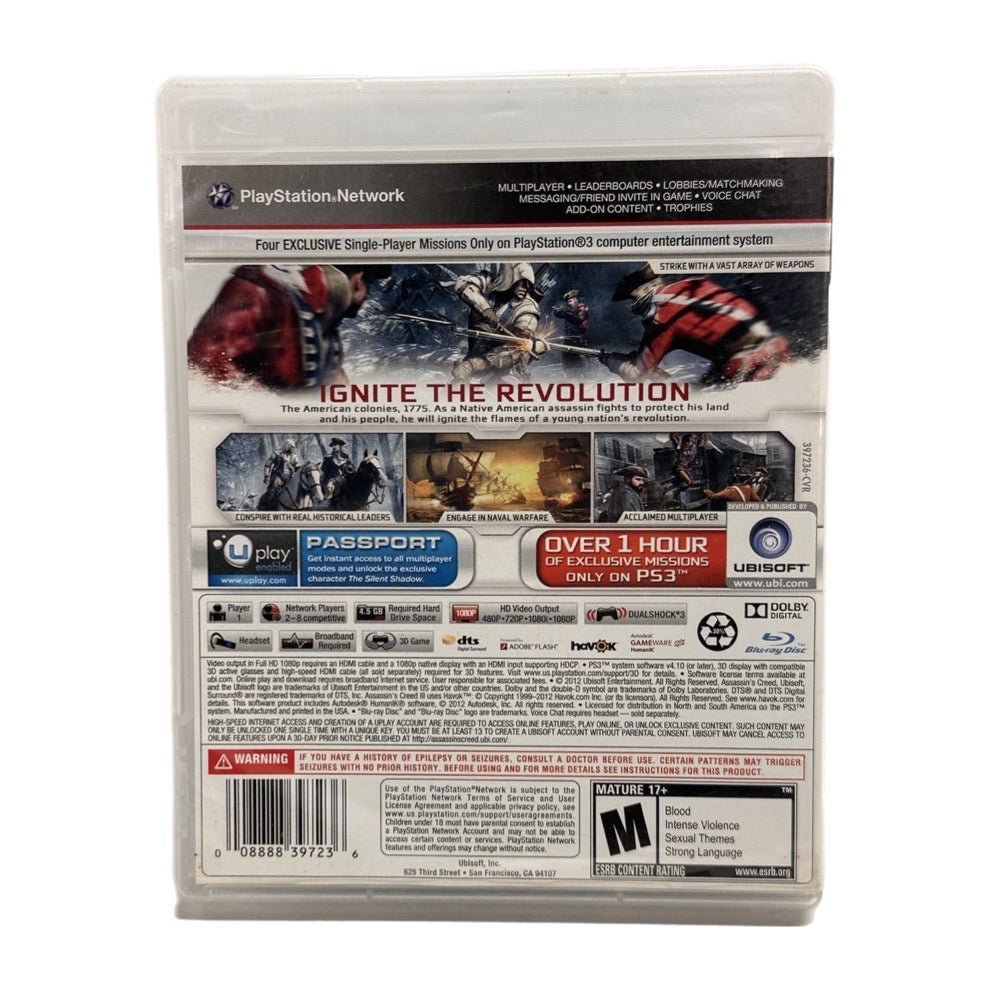 Assassin's Creed III Sony Playstation 3 PS3 game Rated M 17+ 2009 | Finer Things Resale