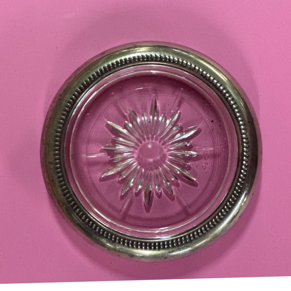 Leonard Silverplate & Glass Sunburst Coaster 1970's VINTAGE | Finer Things Resale